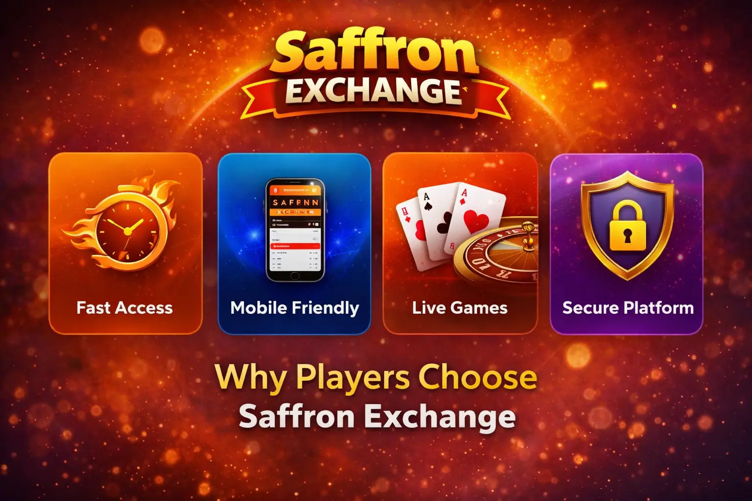 Saffron Exchange platform features including fast access mobile friendly live games and secure platform